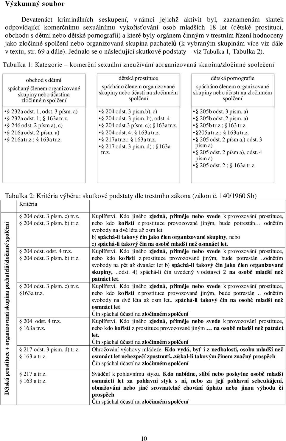 69 a dále). Jednalo se o následující skutkové podstaty viz Tabulka 1, Tabulka 2).