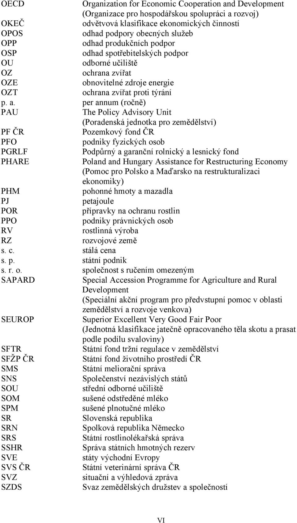 per annum (ročně) PAU The Policy Advisory Unit (Poradenská jednotka pro zemědělství) PF ČR Pozemkový fond ČR PFO podniky fyzických osob PGRLF Podpůrný a garanční rolnický a lesnický fond PHARE Poland