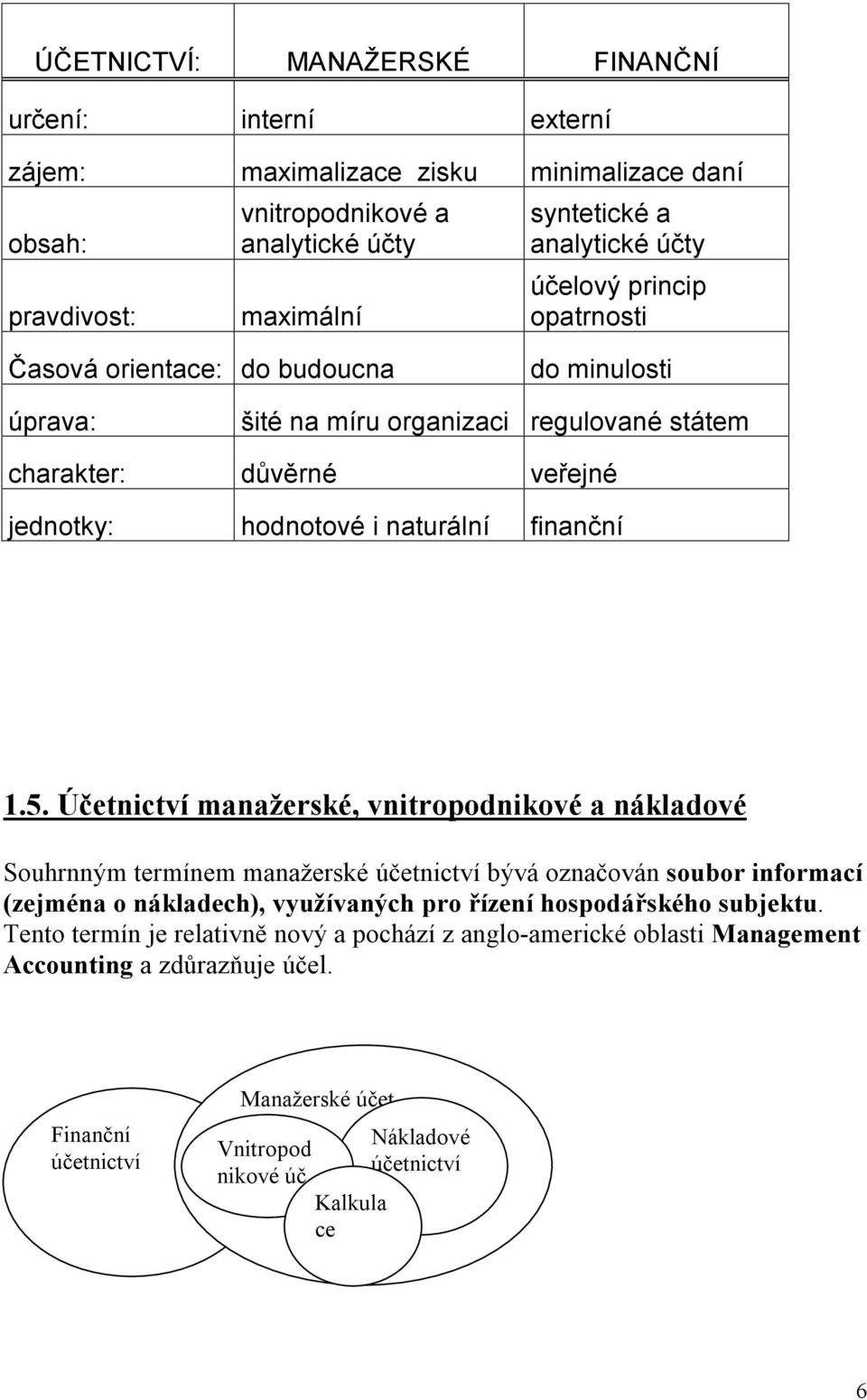 Účetnictví manažerské, vnitropodnikové a nákladové Souhrnným termínem manažerské účetnictví bývá označován soubor informací (zejména o nákladech), využívaných pro řízení hospodářského subjektu.