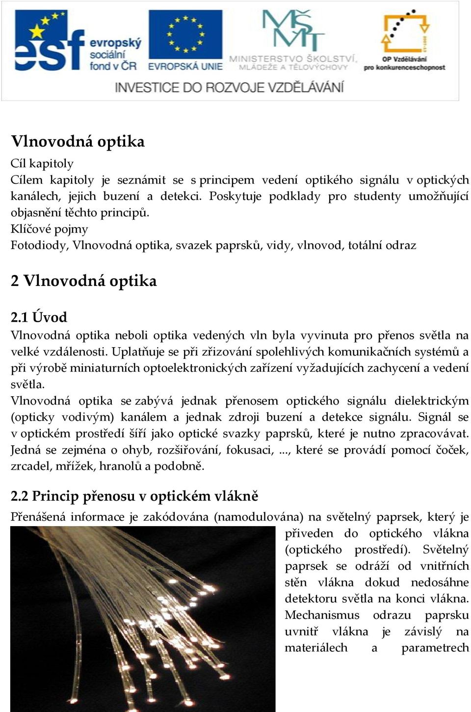 1 Úvod Vlnovodn{ optika neboli optika vedených vln byla vyvinuta pro přenos světla na velké vzd{lenosti.