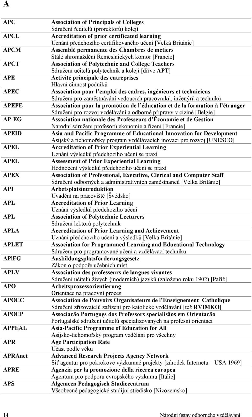 komor [Francie] Association of Polytechnic and College Teachers Sdružení učitelů polytechnik a kolejí [dříve APT] Activité principale des entreprises Hlavní činnost podniků Association pour l emploi