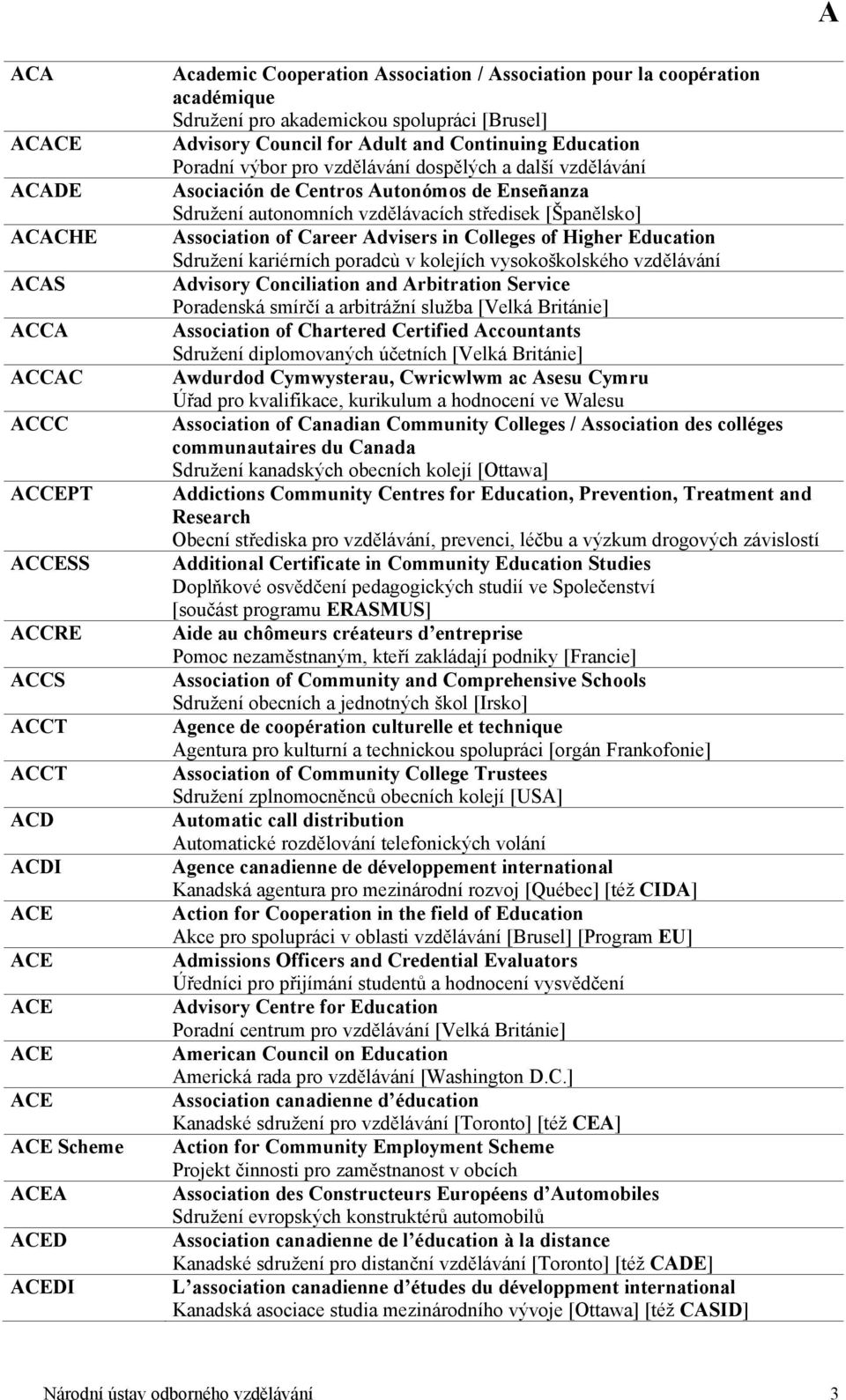 Autonómos de Enseñanza Sdružení autonomních vzdělávacích středisek [Španělsko] Association of Career Advisers in Colleges of Higher Education Sdružení kariérních poradcù v kolejích vysokoškolského