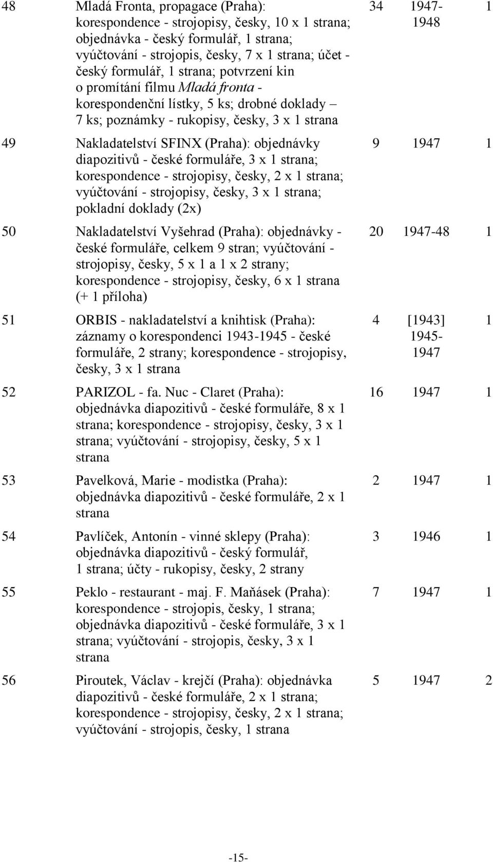 diapozitivů - české formuláře, 3 x 1 strana; korespondence - strojopisy, česky, 2 x 1 strana; vyúčtování - strojopisy, česky, 3 x 1 strana; pokladní doklady (2x) 50 Nakladatelství Vyšehrad (Praha):