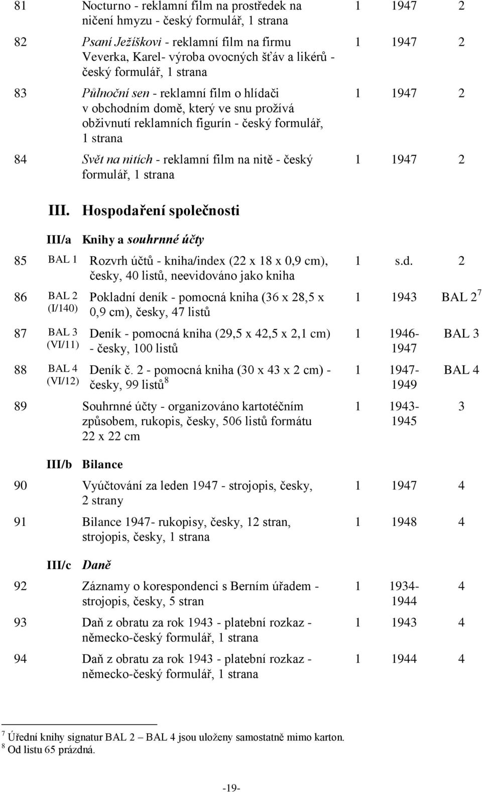 formulář, 1 strana 1 1947 2 1 1947 2 1 1947 2 1 1947 2 III.