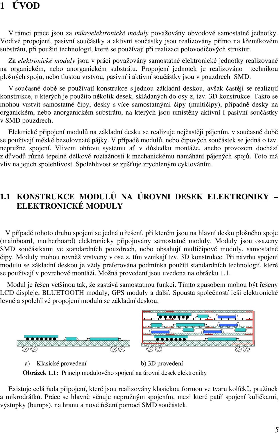 Za elektronické moduly jsou v práci považovány samostatné elektronické jednotky realizované na organickém, nebo anorganickém substrátu.