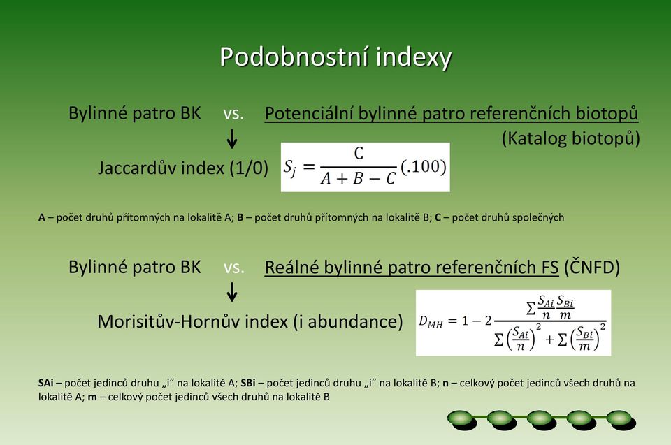 počet druhů přítomných na lokalitě B; C počet druhů společných Bylinné patro BK vs.