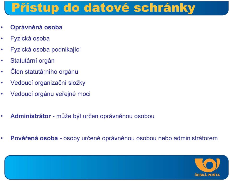 složky Vedoucí orgánu veřejné moci Administrátor - může být určen