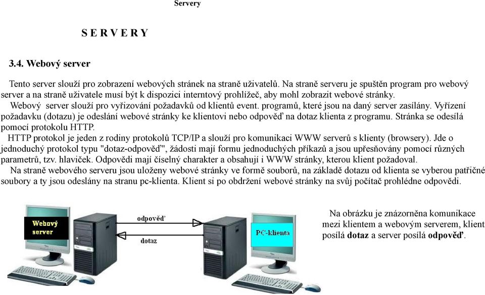 Webový server slouží pro vyřizování požadavků od klientů event. programů, které jsou na daný server zasílány.