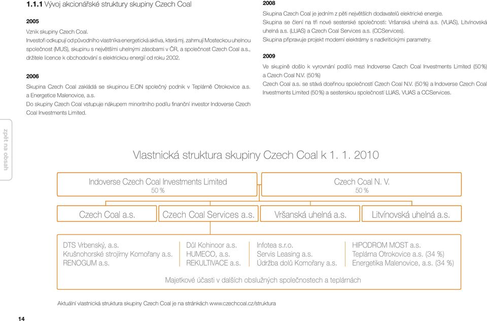 2006 Skupina Czech Coal zakládá se skupinou E.ON společný podnik v Teplárně Otrokovice a.s. a Energetice Malenovice, a.s. Do skupiny Czech Coal vstupuje nákupem minoritního podílu finanční investor Indoverse Czech Coal Investments Limited.