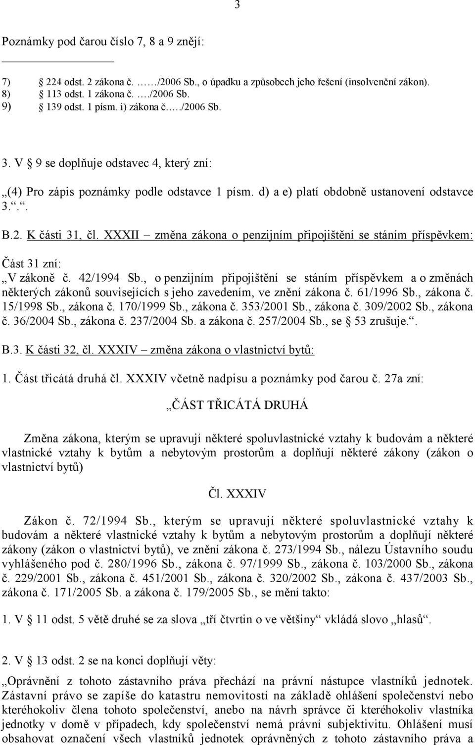 XXXII změna zákona o penzijním připojištění se stáním příspěvkem: Část 31 zní: V zákoně č. 42/1994 Sb.