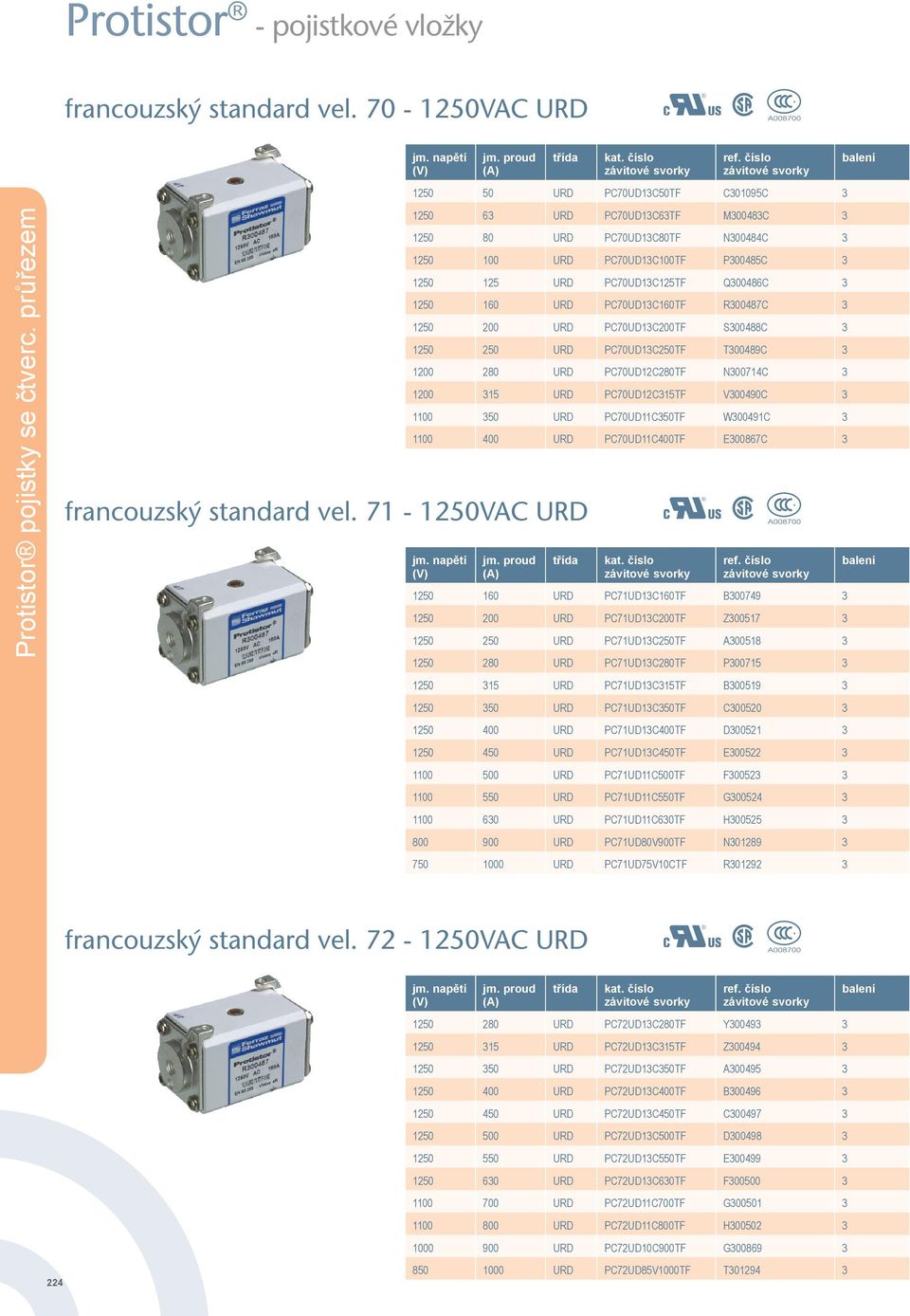 Q300486C 3 1250 160 URD PC70UD13C160TF R300487C 3 1250 200 URD PC70UD13C200TF S300488C 3 1250 250 URD PC70UD13C250TF T300489C 3 1200 280 URD PC70UD12C280TF N300714C 3 1200 315 URD PC70UD12C315TF