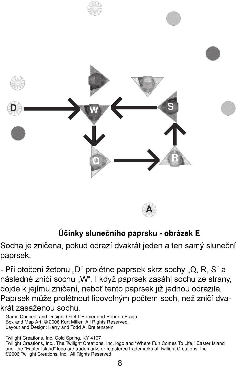 Paprsek může prolétnout libovolným počtem soch, než zničí dvakrát zasaženou sochu. Game Concept and Design: Odet L Homer and Roberto Fraga Box and Map rt: 2006 Kurt Miller ll Rights Reserved.