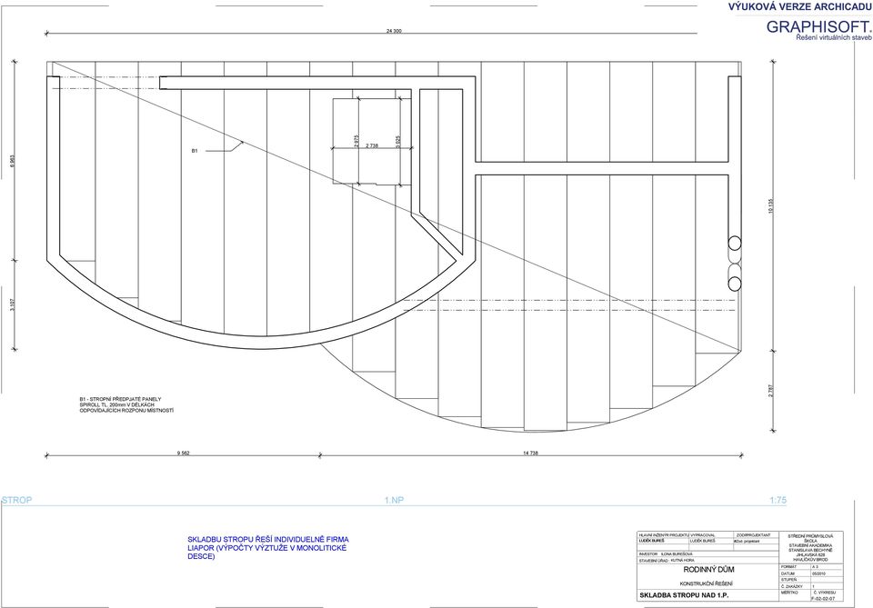 N :75 SKLADBU SROU ŘEŠÍ INDIVIDUELNĚ FIRMA LIAOR (VÝOČY VÝZUŽE V MONOLIICKÉ DESCE) HLAVNÍ INŽENÝR ROJEKU