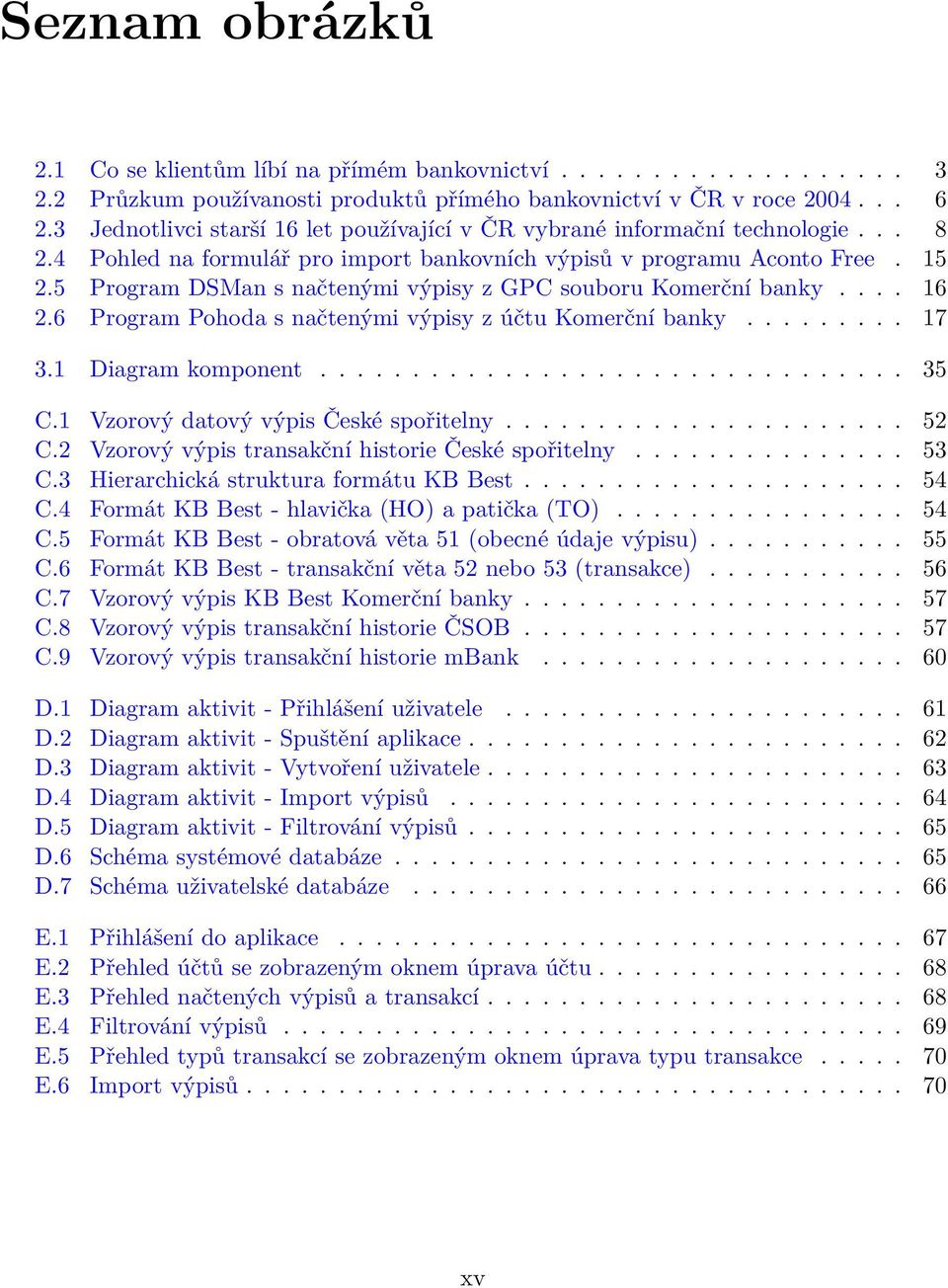 5 Program DSMan s načtenými výpisy z GPC souboru Komerční banky.... 16 2.6 Program Pohoda s načtenými výpisy z účtu Komerční banky......... 17 3.1 Diagram komponent................................ 35 C.