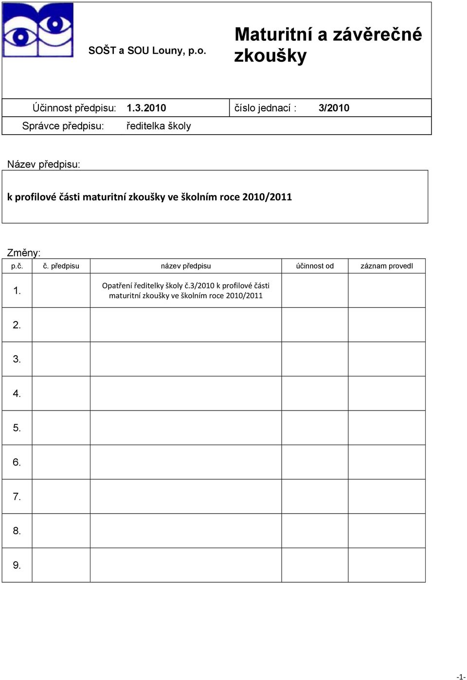 maturitní zkoušky ve školním roce 2010/2011 Změny: p.č. č.