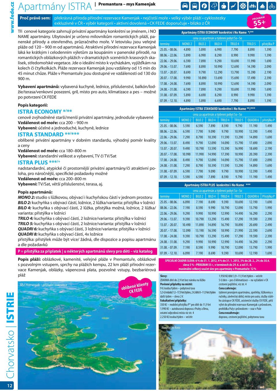 dovolená CK FEDE doporučuje blízko z ČR Tři cenové kategorie zahrnují privátní apartmány konkrétní se jménem, i NO NAME apartmány.