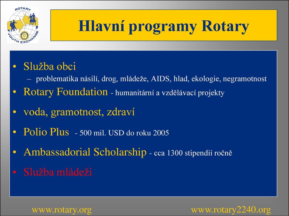 vzdělávací projekty voda, gramotnost, zdraví Polio Plus - 500 mil.