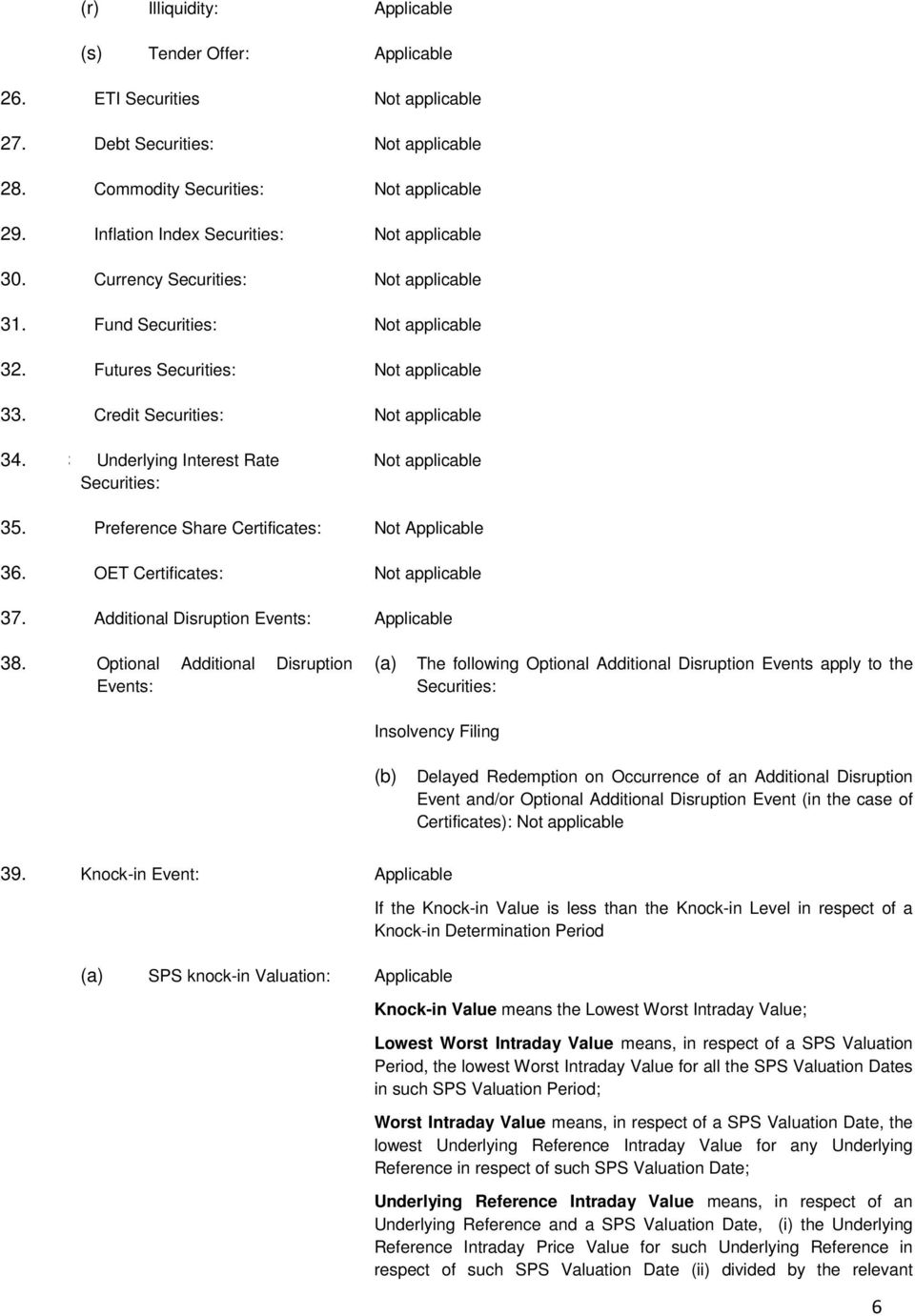 Additional Disruption Events: Applicable 38.