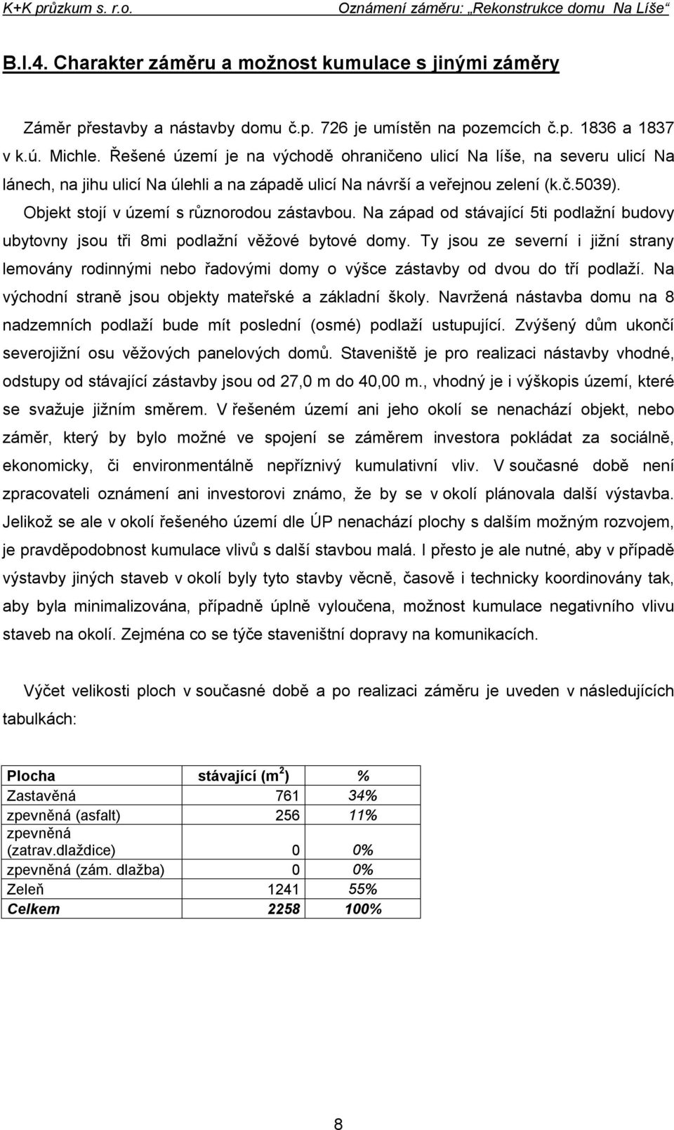 Objekt stojí v území s různorodou zástavbou. Na západ od stávající 5ti podlažní budovy ubytovny jsou tři 8mi podlažní věžové bytové domy.