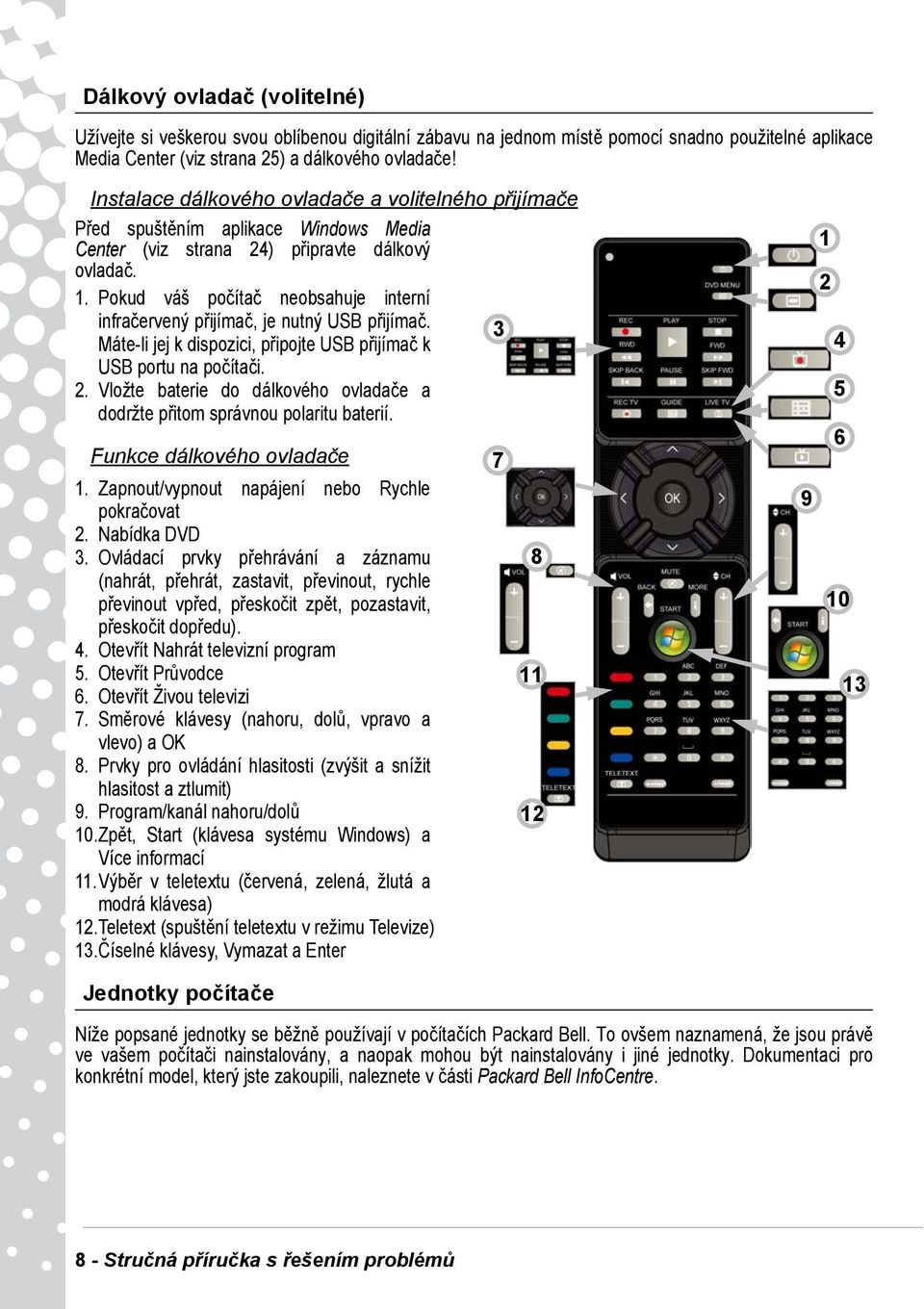 Pokud váš počítač neobsahuje interní infračervený přijímač, je nutný USB přijímač. Máte-li jej k dispozici, připojte USB přijímač k 3 USB portu na počítači. 2.