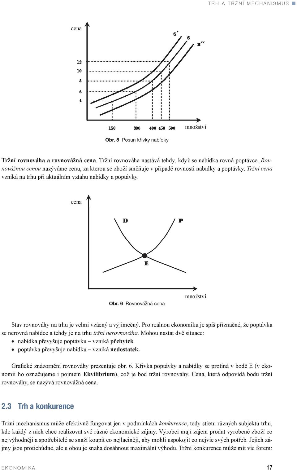 6 Rovnovážná cena množství Stav rovnováhy na trhu je velmi vzácný a výjimečný. Pro reálnou ekonomiku je spíš příznačné, že poptávka se nerovná nabídce a tehdy je na trhu tržní nerovnováha.