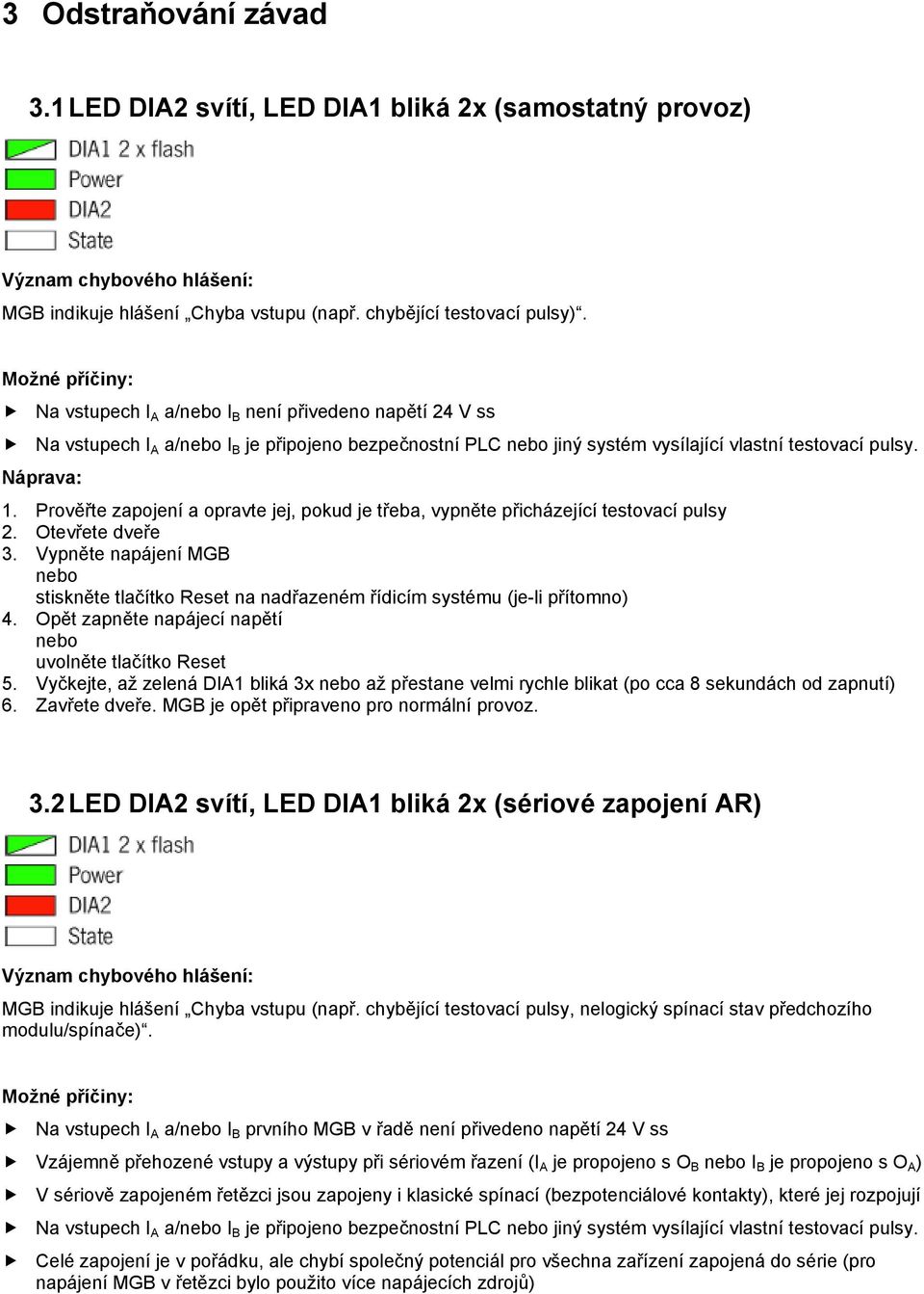 Prověřte zapojení a opravte jej, pokud je třeba, vypněte přicházející testovací pulsy 2. Otevřete dveře 3.