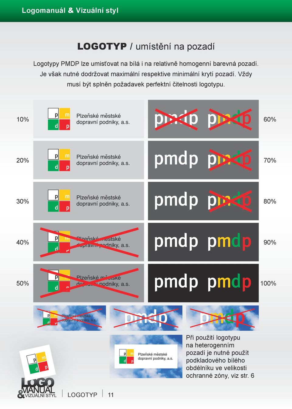Vždy musí být splněn požadavek perfektní čitelnosti logotypu.