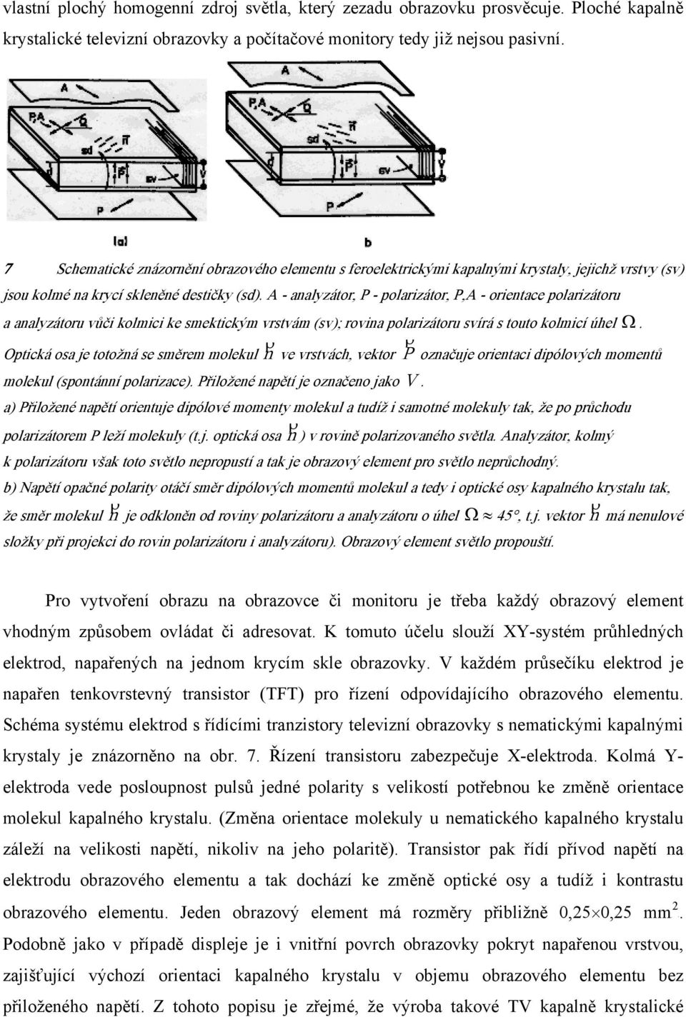 A - analyzátor, P - polarizátor, P,A - orientace polarizátoru a analyzátoru vůč i kolmic i ke smektickým vrstvám (sv); rovina polarizátoru svírá s touto kolmicí úhel Ω.