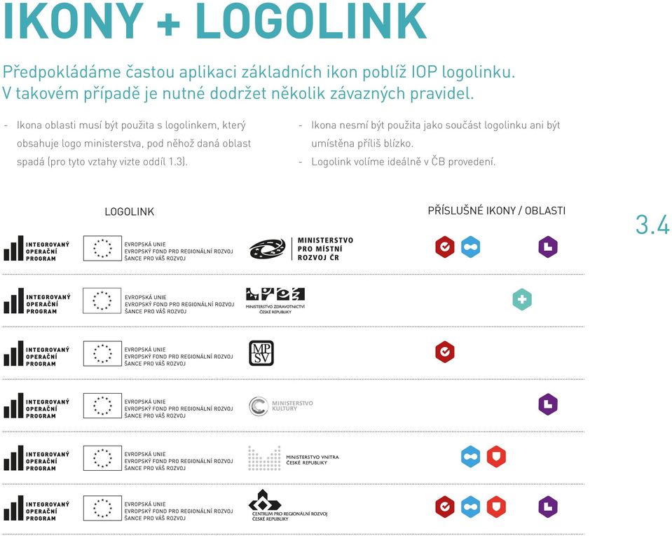 - Ikona oblasti musí být použita s logolinkem, který obsahuje logo ministerstva, pod něhož daná oblast spadá (pro