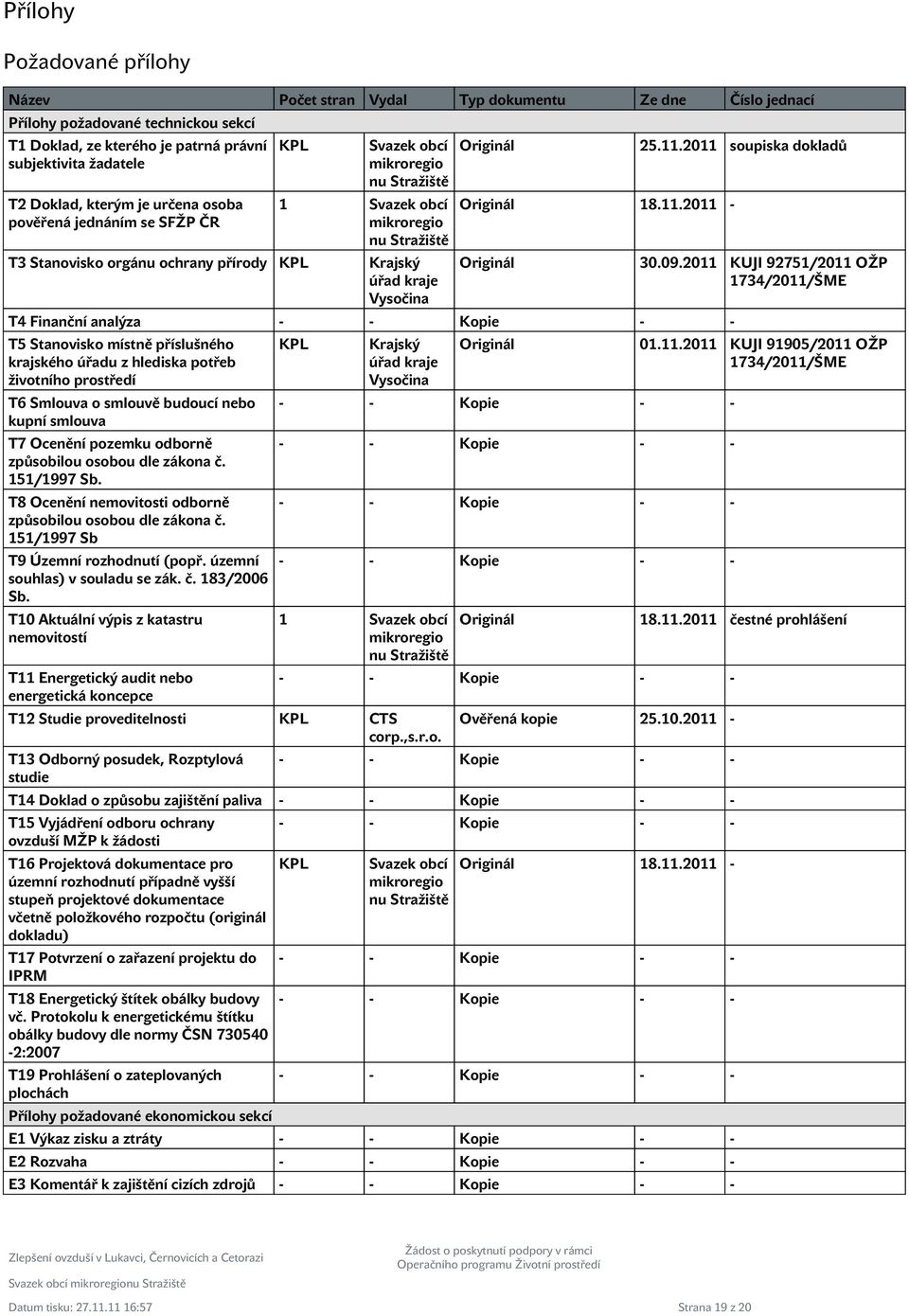 Originál 25.11.2011 soupiska dokladů Originál 18.11.2011 - Originál 30.09.