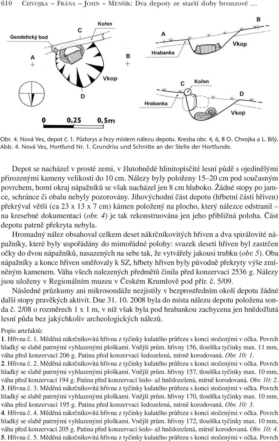 Nálezy byly položeny 15 20 cm pod současným povrchem, horní okraj nápažníků se však nacházel jen 8 cm hluboko. Žádné stopy po jamce, schránce či obalu nebyly pozorovány.