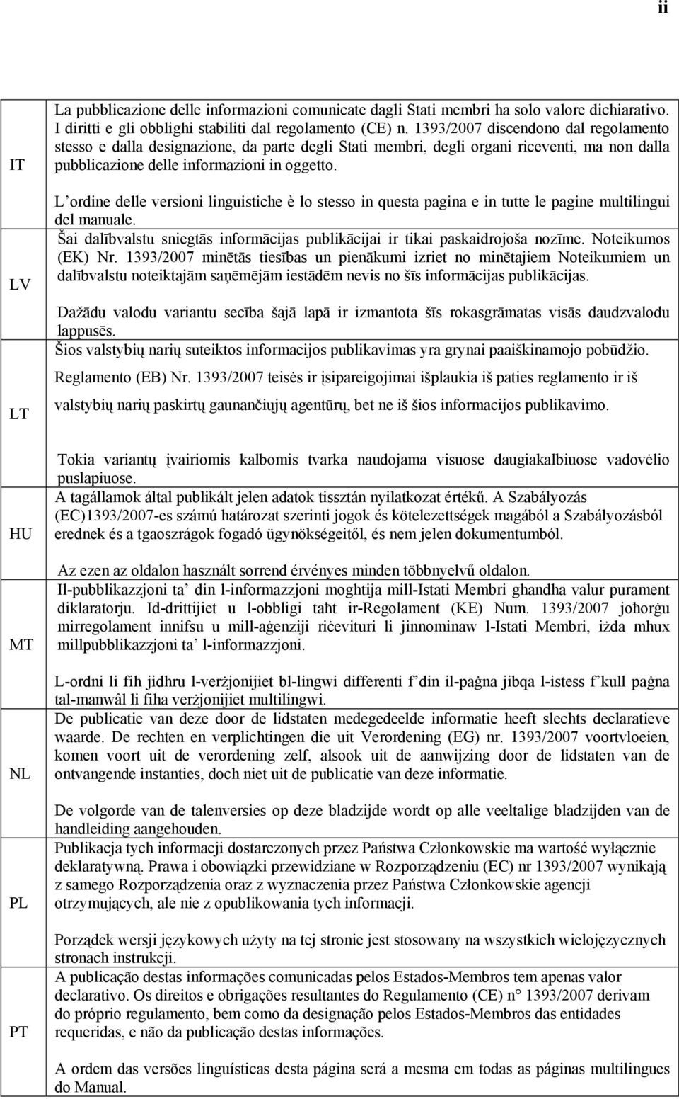 L ordine delle versioni linguistiche è lo stesso in questa pagina e in tutte le pagine multilingui del manuale. Šai dalībvalstu sniegtās informācijas publikācijai ir tikai paskaidrojoša nozīme.