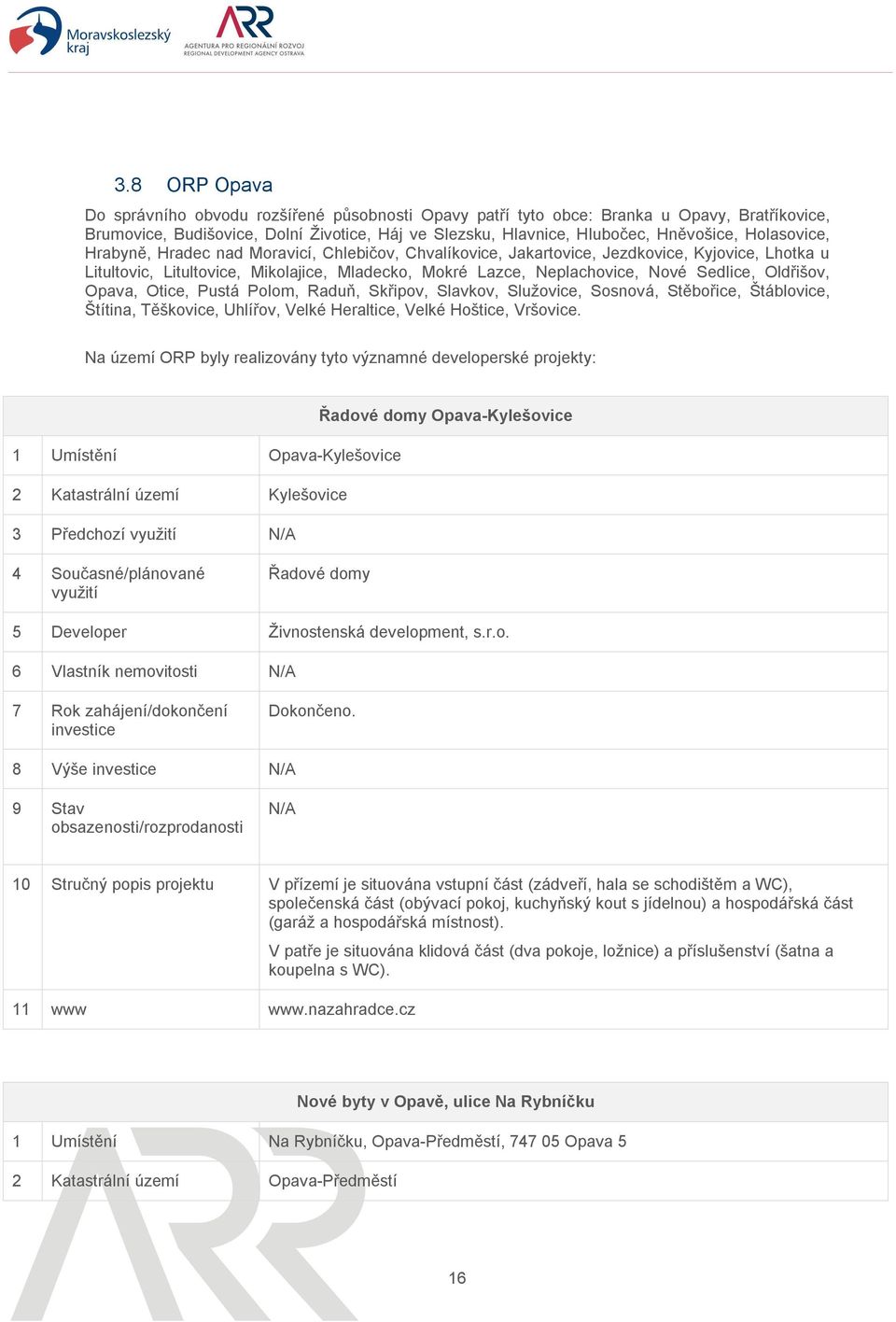 Oldřišov, Opava, Otice, Pustá Polom, Raduň, Skřipov, Slavkov, Služovice, Sosnová, Stěbořice, Štáblovice, Štítina, Těškovice, Uhlířov, Velké Heraltice, Velké Hoštice, Vršovice.