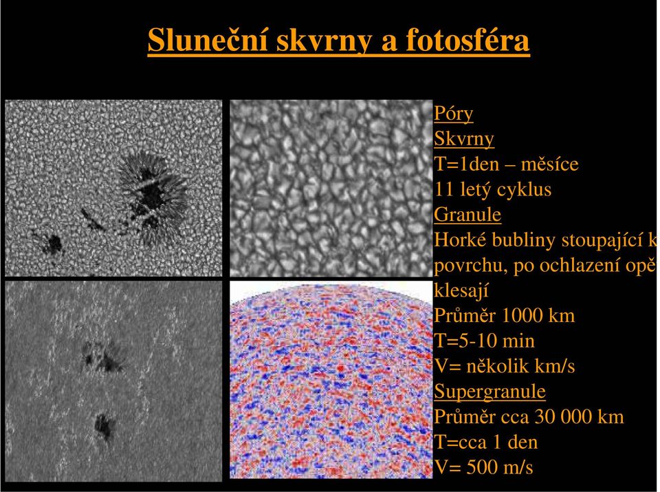 ochlazení opět klesají Průměr 1000 km T=5-10 min V= několik