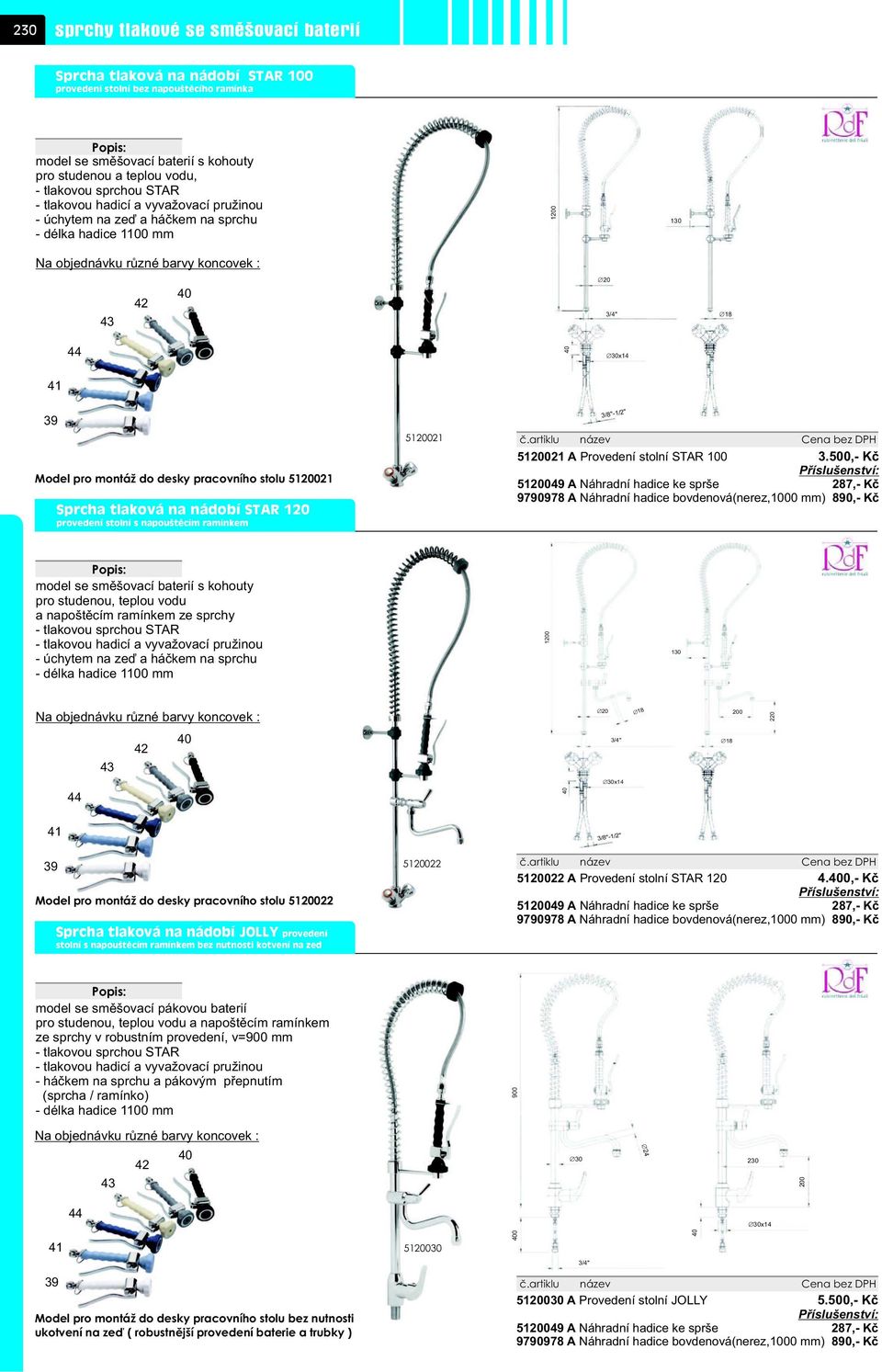 montáž do desky pracovního stolu 5120021 Sprcha tlaková na nádobí STAR 120 provedení stolní s napouštìcím ramínkem 5120021 3/8"-1/2" 5120021 A Provedení stolní STAR 100 3.