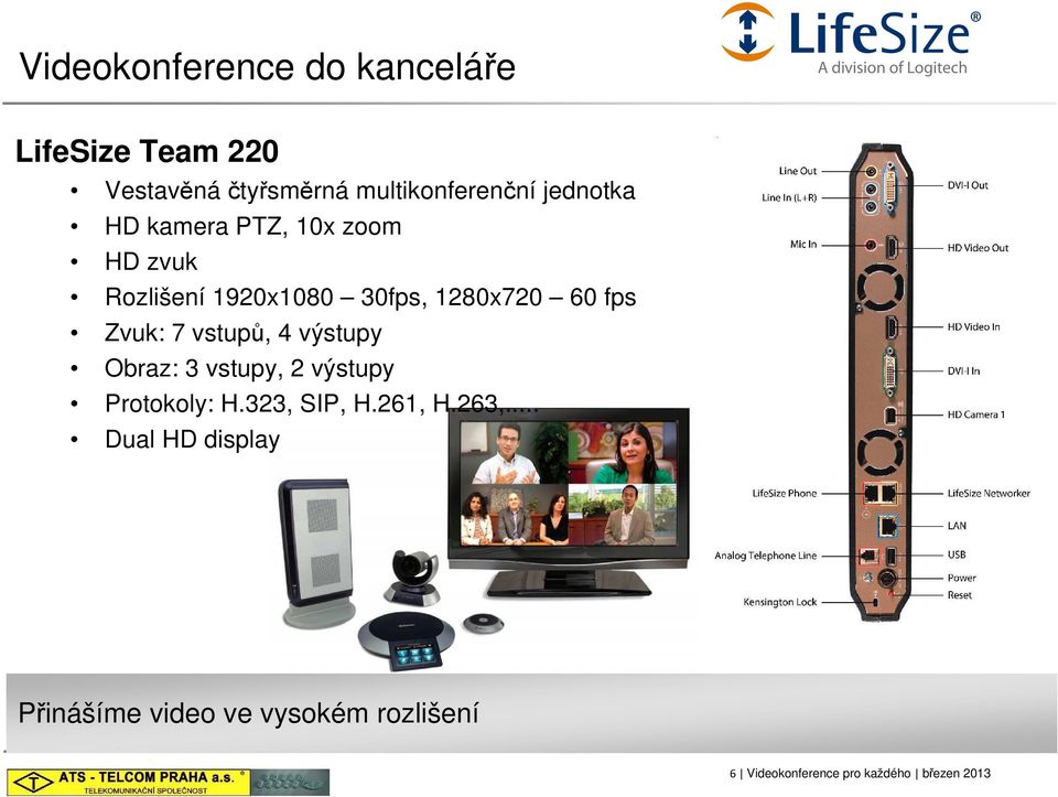 Zvuk: 7 vstupů, 4 výstupy Obraz: 3 vstupy, 2 výstupy Protokoly: H.323, SIP, H.261, H.