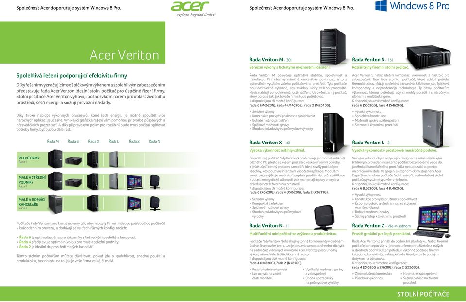 řízení firmy. Stolní počítače Acer Veriton vyhovují požadavkům norem pro oblast životního prostředí, šetří energii a snižují provozní náklady.