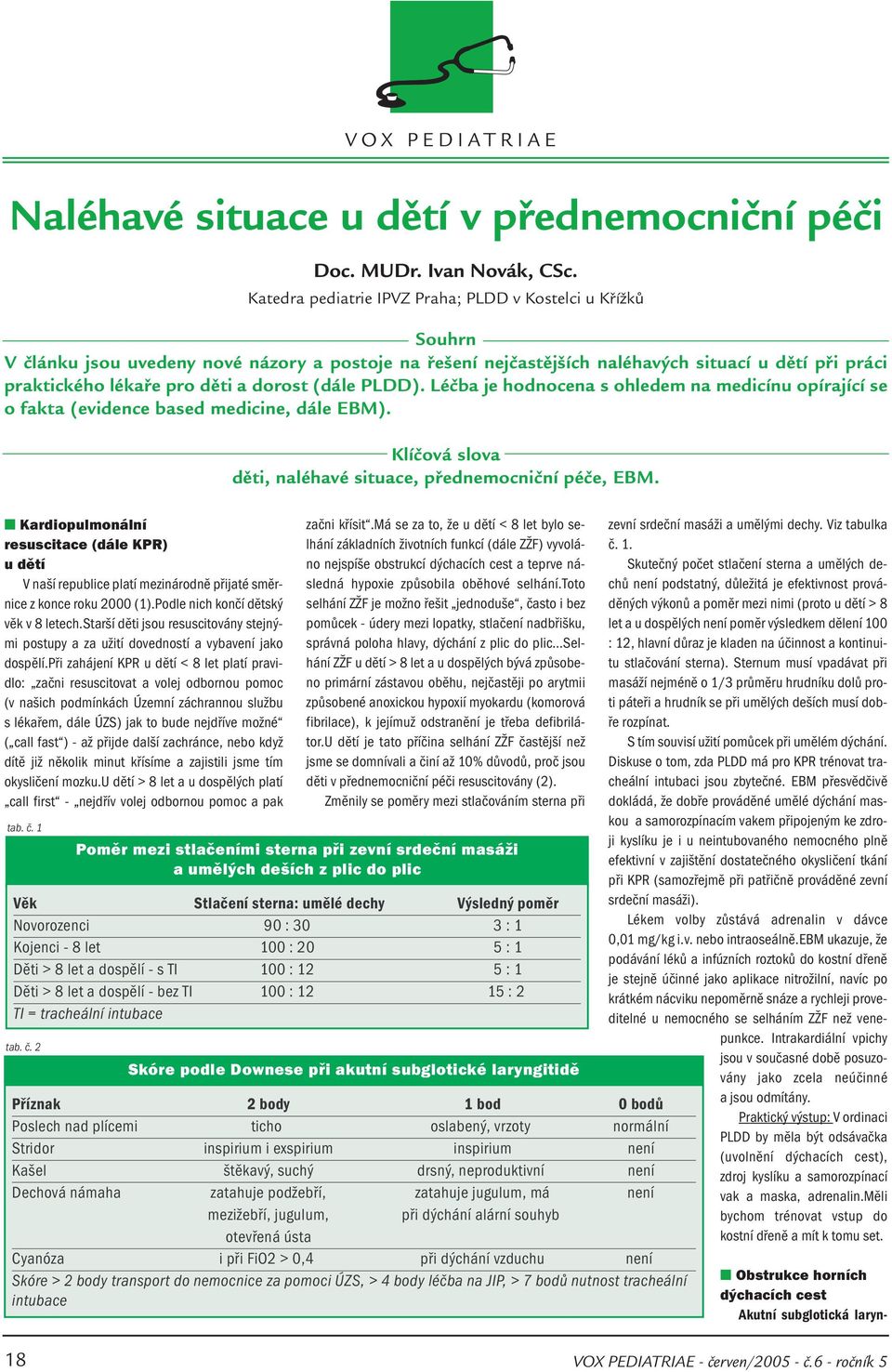 dorost (dále PLDD). Léčba je hodnocena s ohledem na medicínu opírající se o fakta (evidence based medicine, dále EBM). Klíčová slova děti, naléhavé situace, přednemocniční péče, EBM.