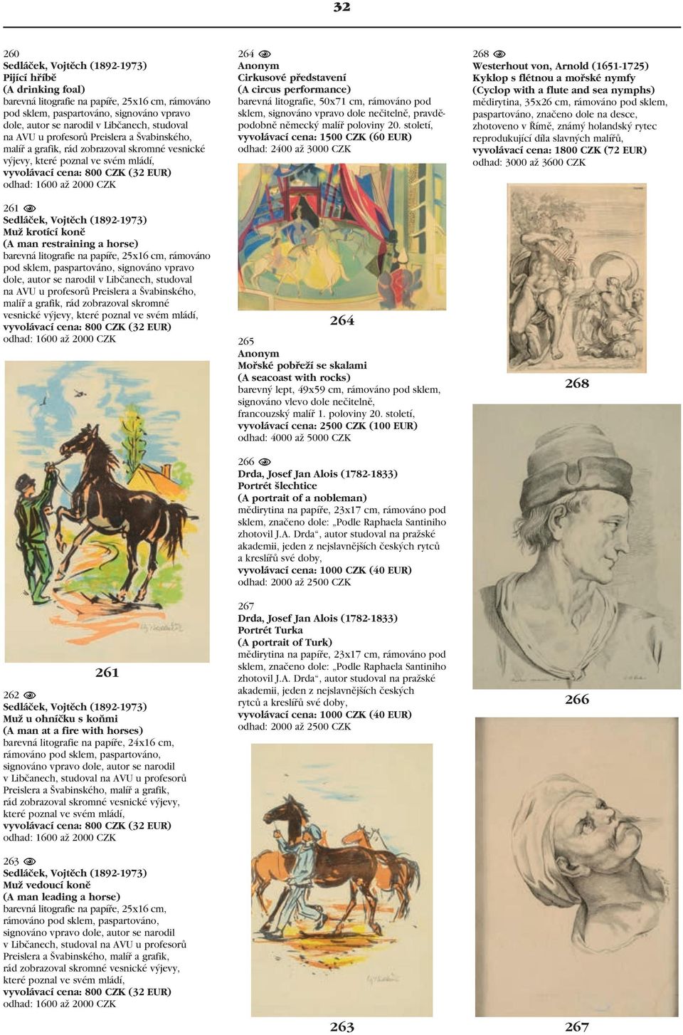 N Sedláček, Vojtěch (1892-1973) Muž krotící koně (A man restraining a horse) barevná litografie na papíře, 25x16 cm, rámováno pod sklem, paspartováno, signováno vpravo dole, autor se narodil v