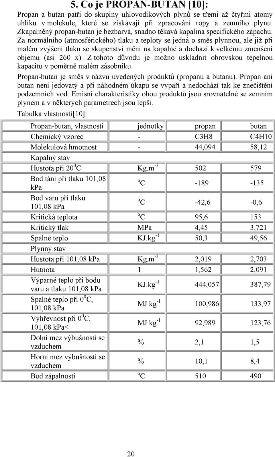 Za normálního (atmosférického) tlaku a teploty se jedná o směs plynnou, ale již při malém zvýšení tlaku se skupenství mění na kapalné a dochází k velkému zmenšení objemu (asi 260 x).