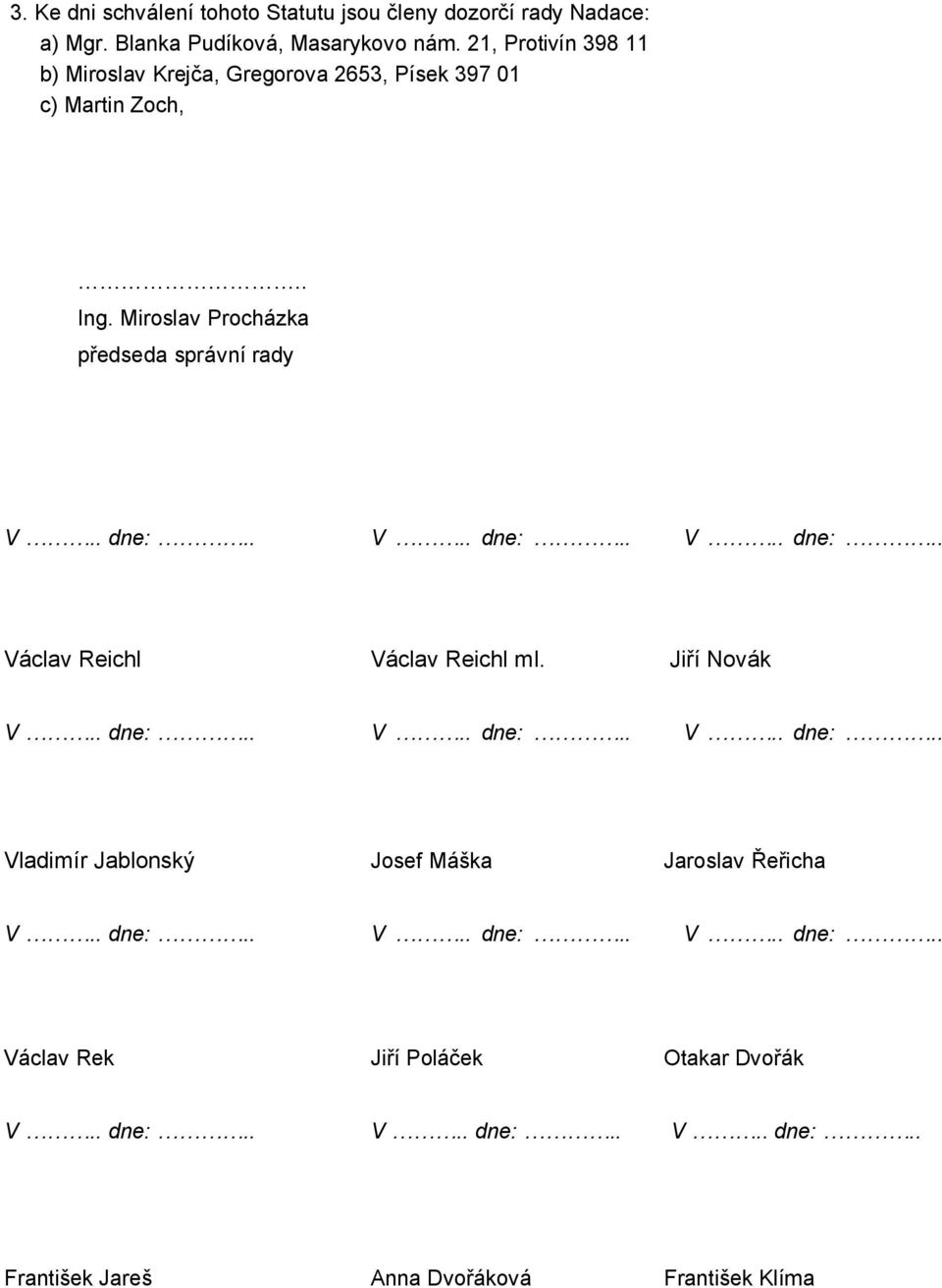 . dne:.. V.. dne:.. V.. dne:.. Václav Reichl Václav Reichl ml. Jiří Novák V.. dne:.. V.. dne:.. V.. dne:.. Vladimír Jablonský Josef Máška Jaroslav Řeřicha V.