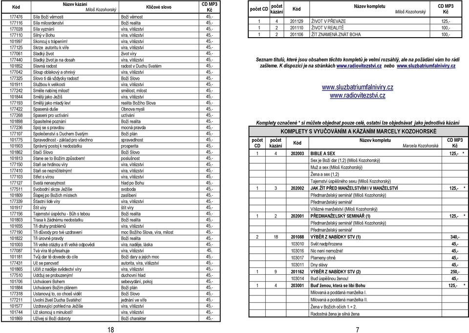 45,- 77042 Sloup oblakový a ohnivý víra, vítězství 45,- 77325 Slovo ti dá vždycky radost! Boží Slovo 45,- 09 Službou k velikosti víra, vítězství 45,- 77242 Směle nabírej milost!