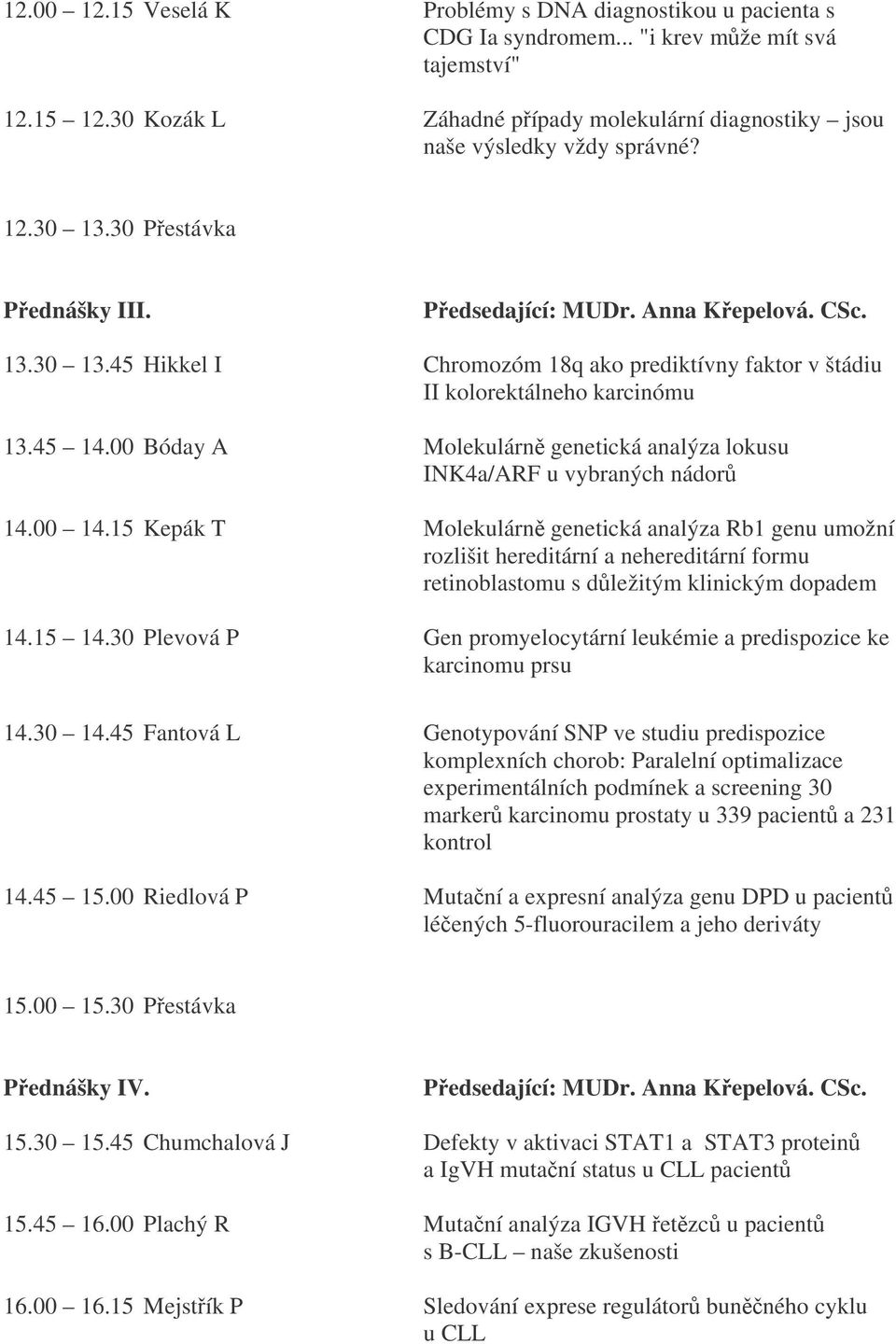 45 14.00 Bóday A Molekulárn genetická analýza lokusu INK4a/ARF u vybraných nádor 14.00 14.