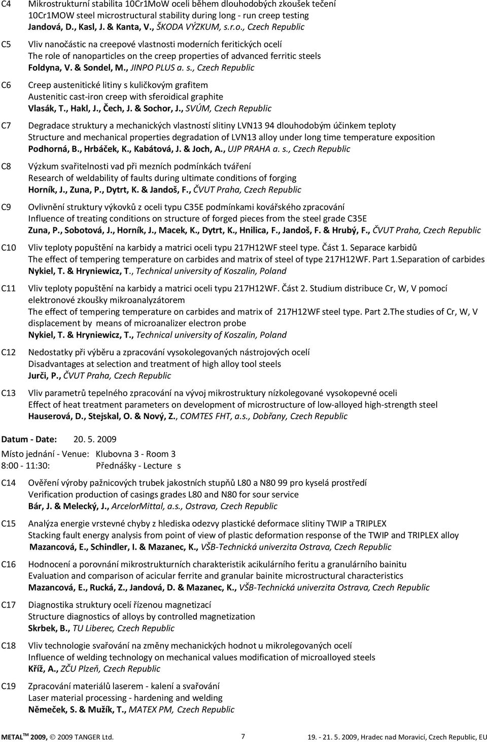 , Czech Republic Vliv nanočástic na creepové vlastnosti moderních feritických ocelí The role of nanoparticles on the creep properties of advanced ferritic steels Foldyna, V. & Sondel, M.