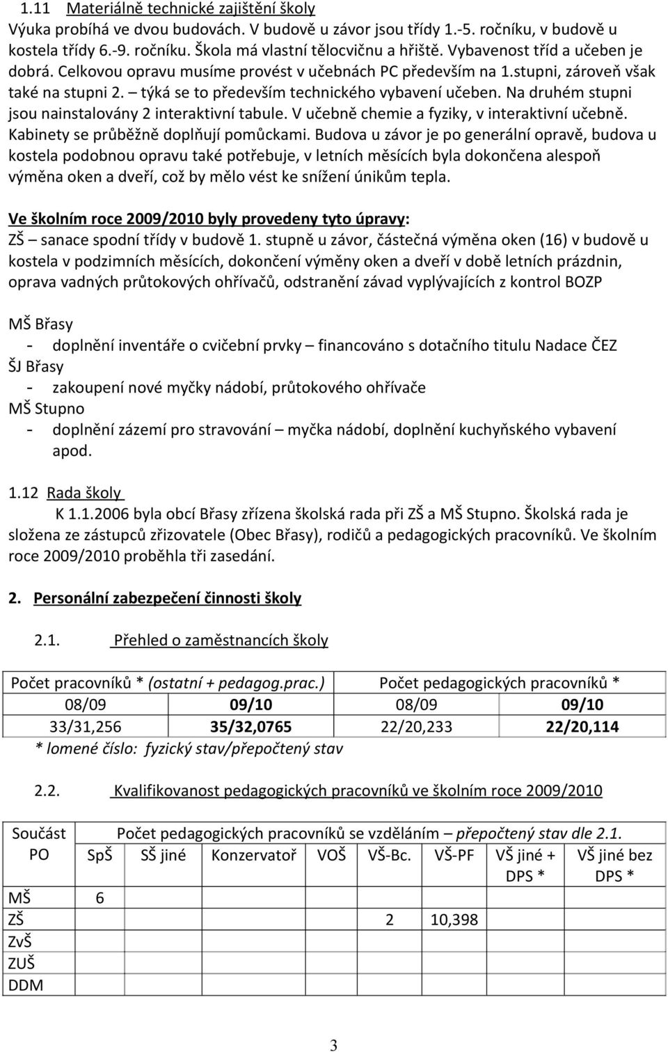 Na druhém stupni jsou nainstalovány 2 interaktivní tabule. V učebně chemie a fyziky, v interaktivní učebně. Kabinety se průběžně doplňují pomůckami.