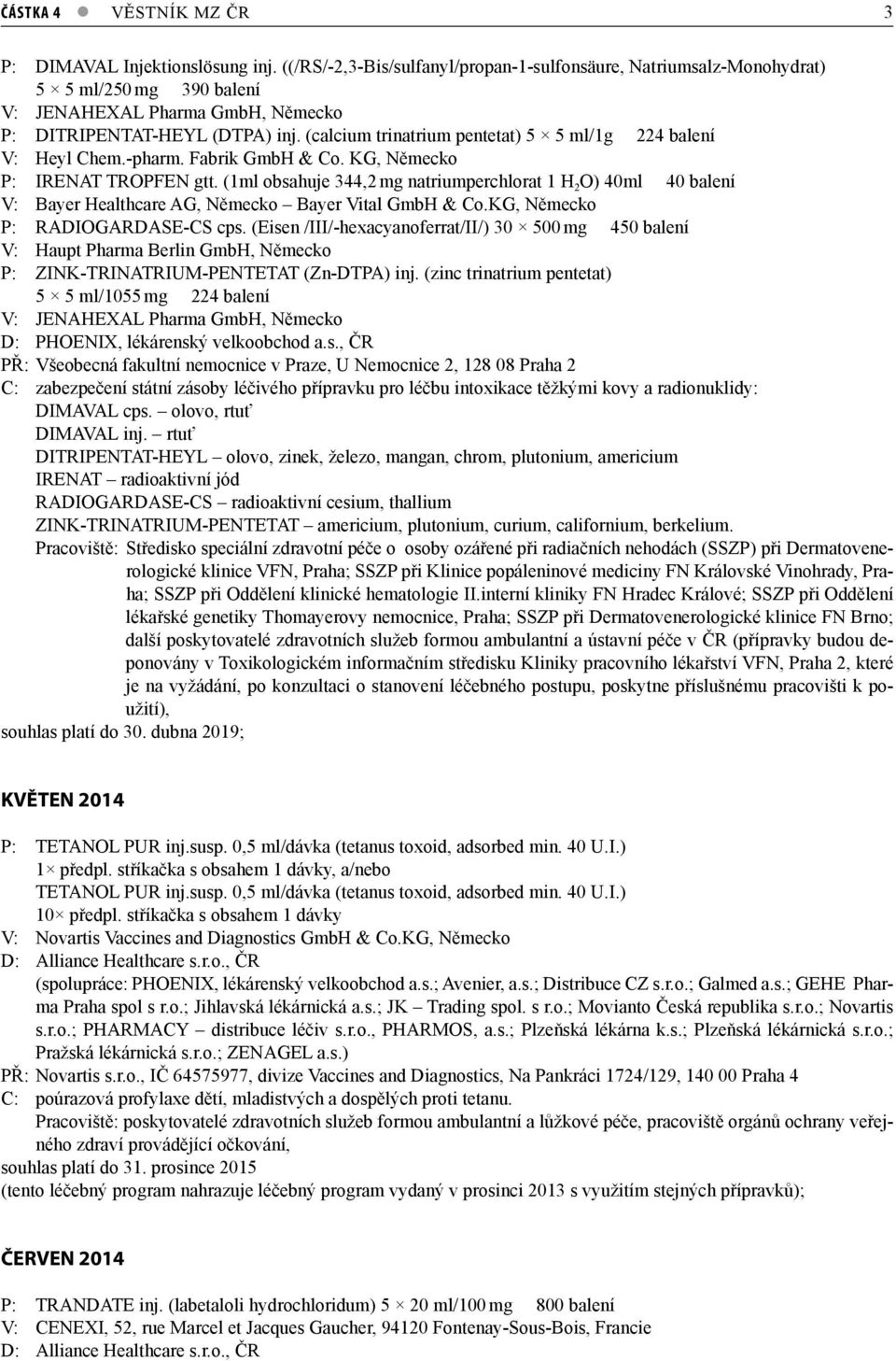 (calcium trinatrium pentetat) 5 5 ml/1g 224 balení V: Heyl Chem.-pharm. Fabrik GmbH & Co. KG, Německo P: IRENAT TROPFEN gtt.