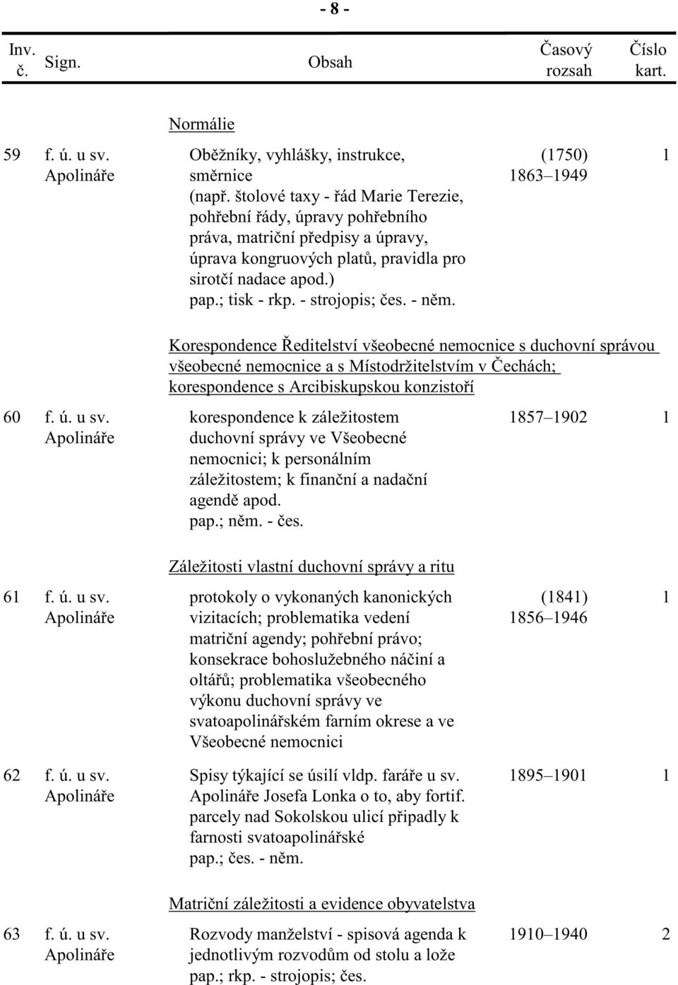 apod.) pap.; tisk - rkp. - strojopis; es. - n m. (1750) 1863 1949 1 60 f. ú. u sv.