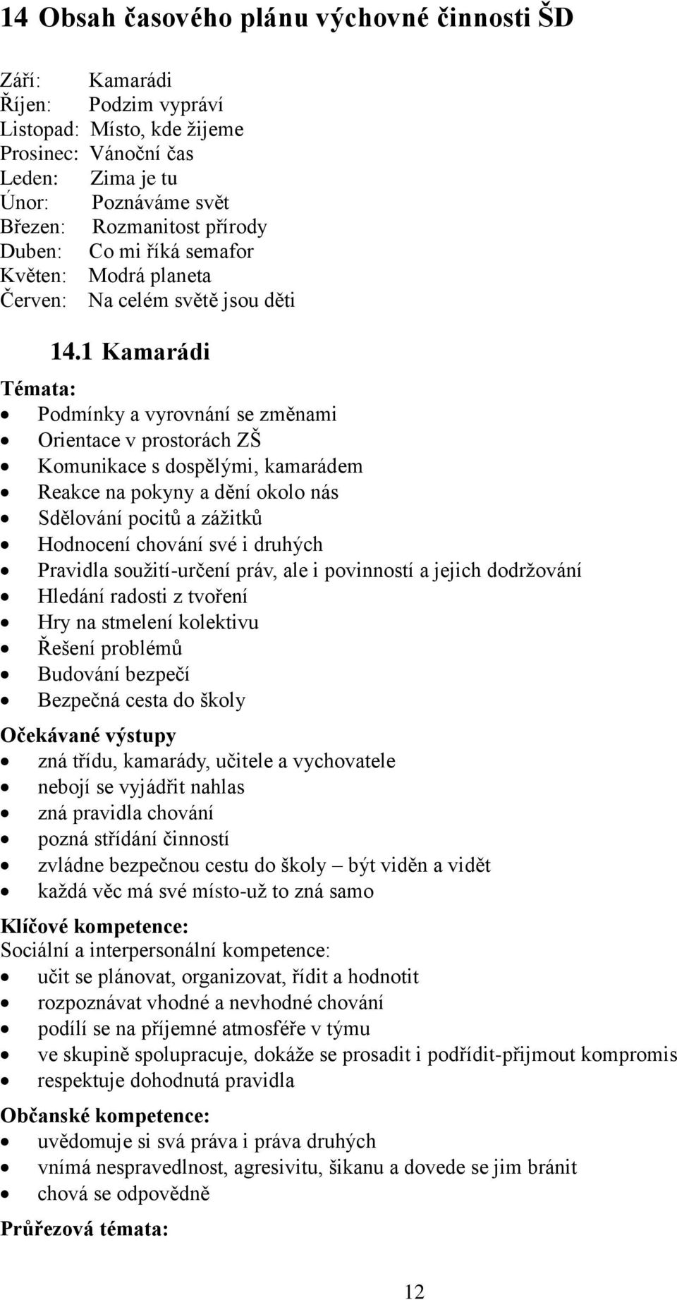 1 Kamarádi Témata: Podmínky a vyrovnání se změnami Orientace v prostorách ZŠ Komunikace s dospělými, kamarádem Reakce na pokyny a dění okolo nás Sdělování pocitů a zážitků Hodnocení chování své i