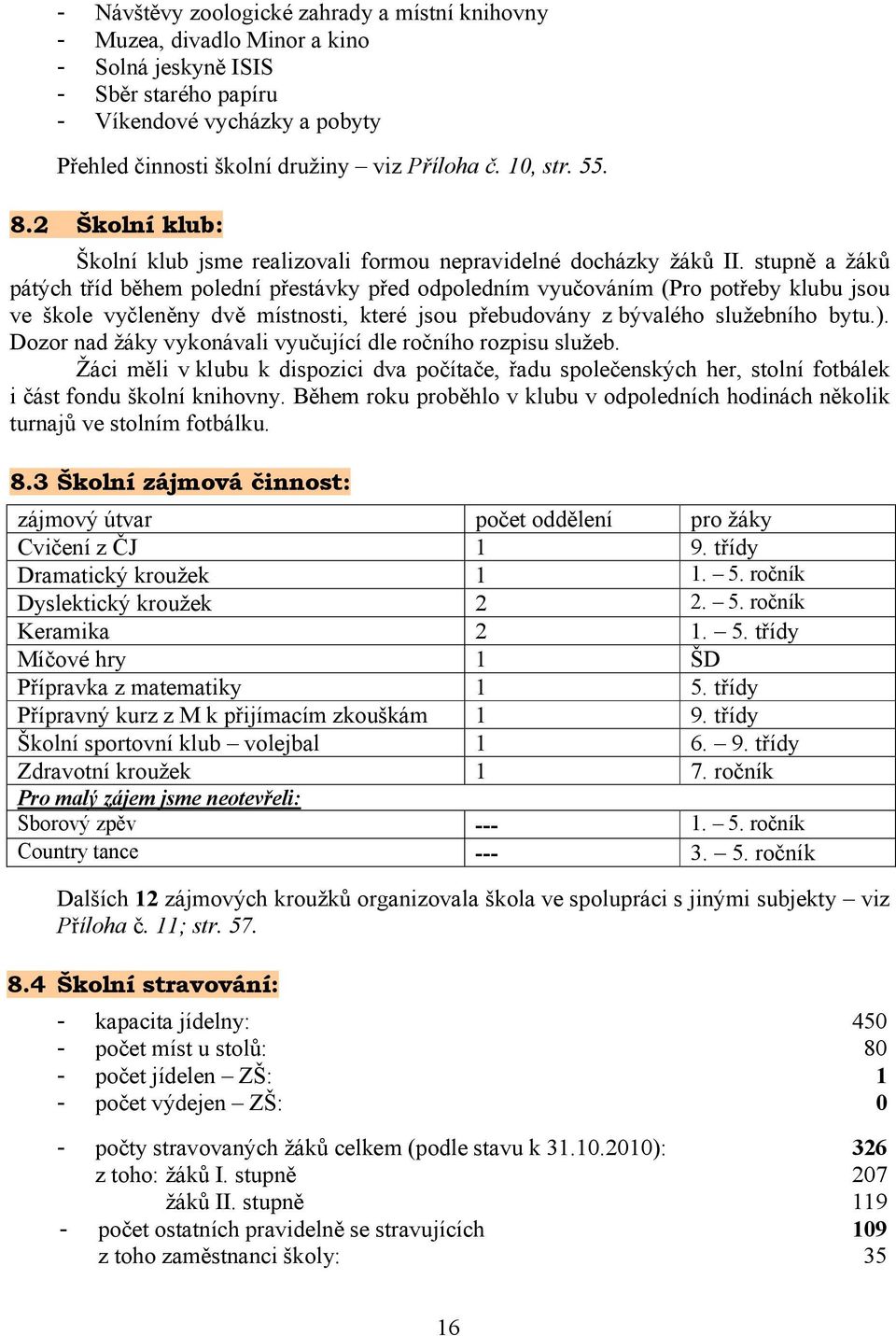 stupně a žáků pátých tříd během polední přestávky před odpoledním vyučováním (Pro potřeby klubu jsou ve škole vyčleněny dvě místnosti, které jsou přebudovány z bývalého služebního bytu.).