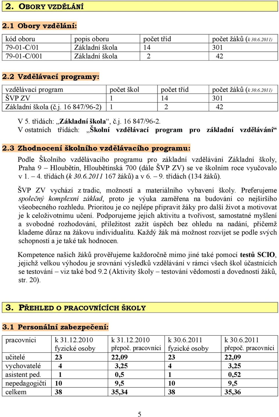 3 Zhodnocení školního vzdělávacího programu: Podle Školního vzdělávacího programu pro základní vzdělávání Základní školy, Praha 9 Hloubětín, Hloubětínská 700 (dále ŠVP ZV) se ve školním roce